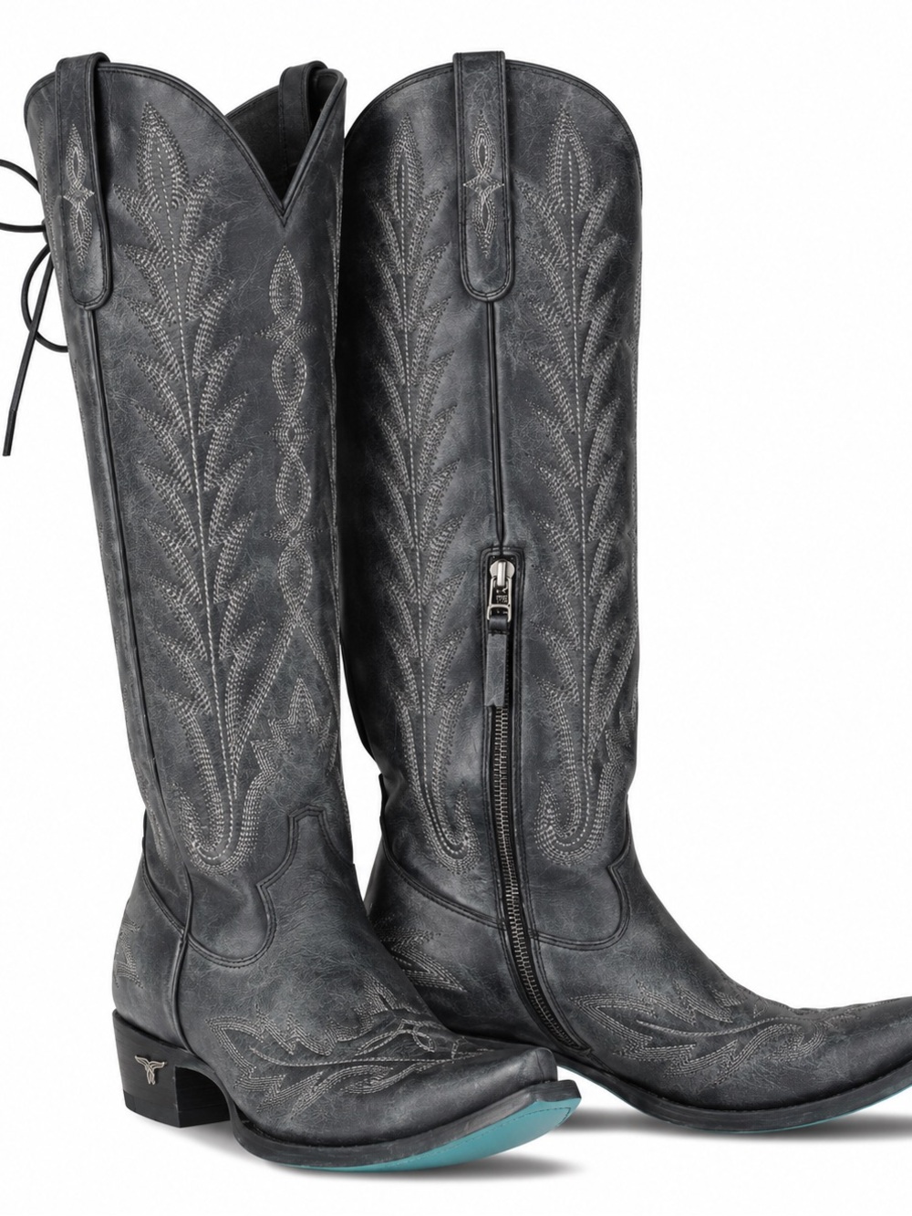 Lane Lexington Knee High Corset Boots – Distressed Black – Discontinued Color!!